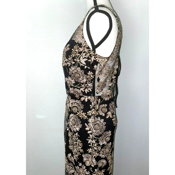 Soieblu Black & Pink/Gold Floral Embroidered Maxi Dress L - Picture 2 of 10